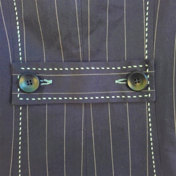 Nanette Lepore Blue Cotton Blazer Coat Pin Stripe Fitted White Top Stitching USA - Picture 4 of 7